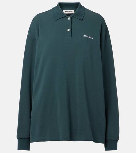 Polo in piqué di cotone con logo - Miu Miu - Modalova