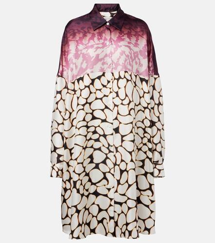 Colorblocked printed silk shirt dress - Dries Van Noten - Modalova