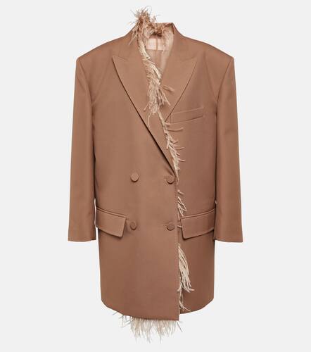Feather-trimmed double-breasted blazer - Valentino - Modalova