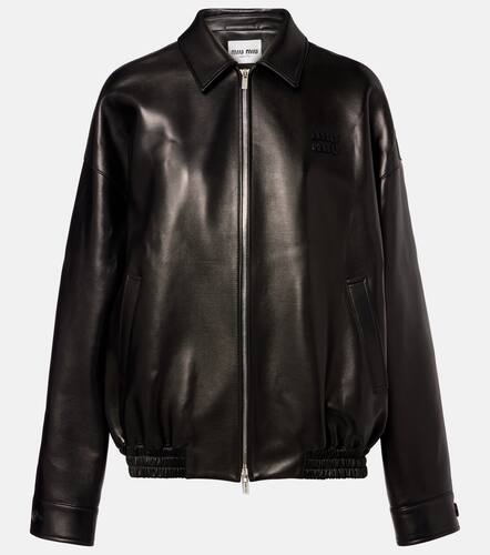 Miu Miu Logo leather jacket - Miu Miu - Modalova