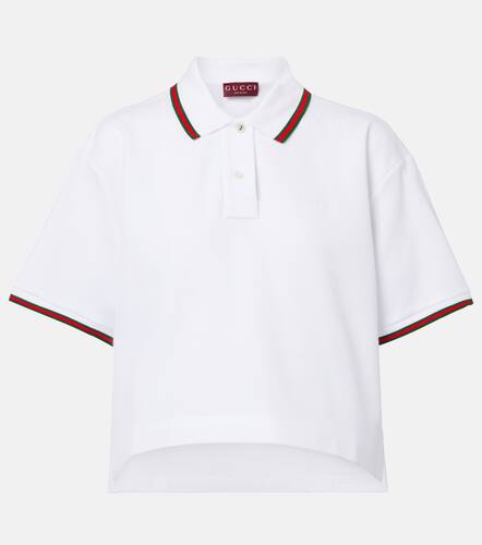 Web Stripe cropped cotton piquÃ© polo shirt - Gucci - Modalova