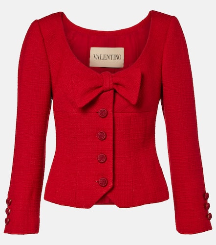 Bow-detail cropped wool-blend tweed jacket - Valentino - Modalova