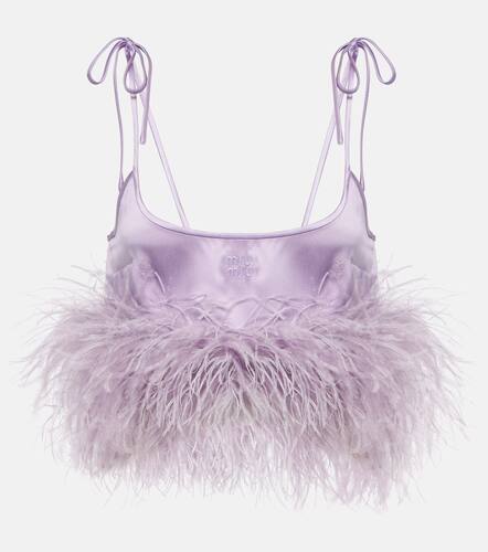Top cropped in raso di misto seta con piume - Miu Miu - Modalova
