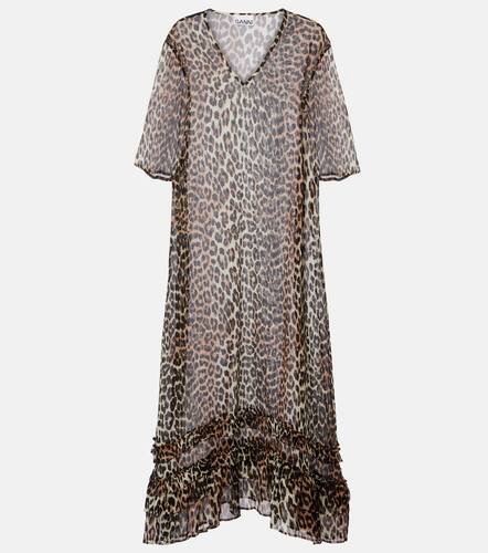 Leopard-print sheer chiffon midi dress - Ganni - Modalova