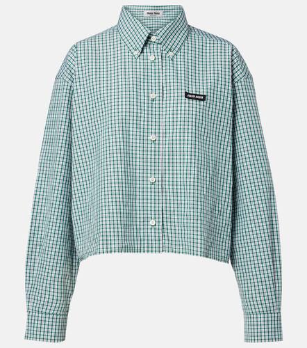 Camicia cropped in cotone a quadri - Miu Miu - Modalova