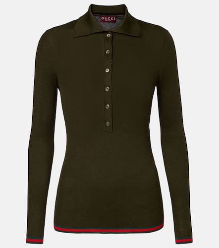 Web Stripe cashmere and silk polo sweater - Gucci - Modalova