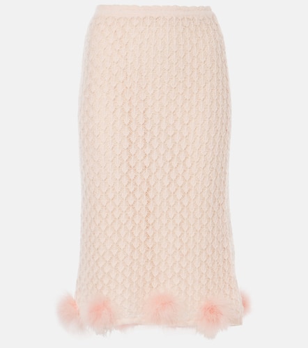 Feather-trimmed mohair and wool-blend midi skirt - Blumarine - Modalova