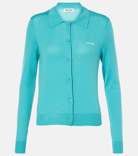 Logo cashmere and silk cardigan - Miu Miu - Modalova