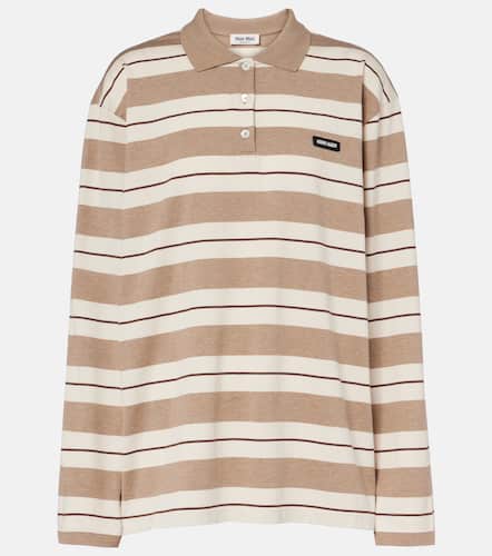 Polo in jersey di cotone a righe con logo - Miu Miu - Modalova