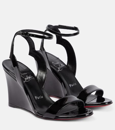 Sandales compens es en cuir en noir Christian Louboutin