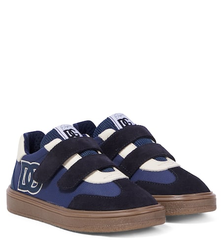 DG suede-trimmed sneakers in blue - Dolce Gabbana Kids