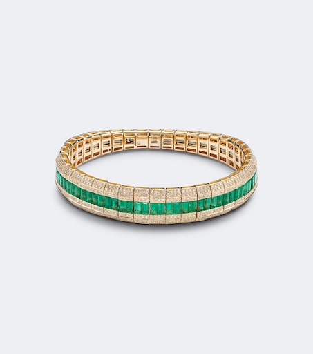 18kt gold bracelet with emeralds and diamonds