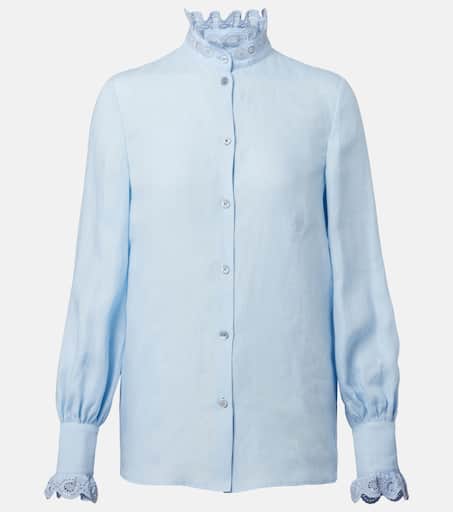 【VALENTINO】Embroidered Stretch Linen Blend T-Shirt Valentino Garavani Embroidered Stretch Linen Blend T-Shirt