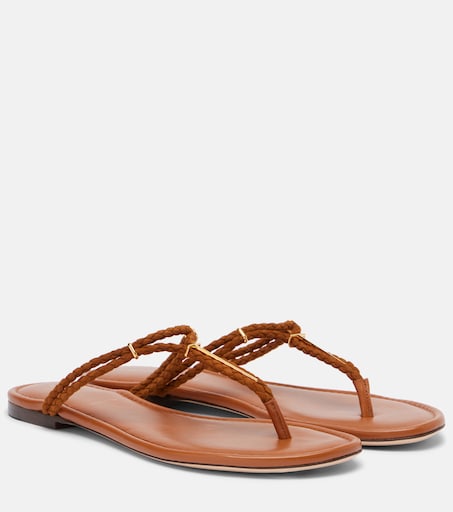 Braided leather thong sandals in brown - Tom Ford | Mytheresa