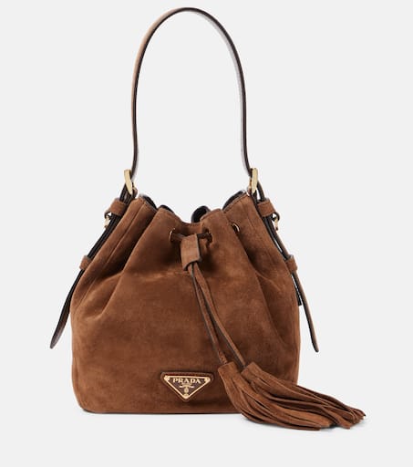 ショルダーバッグ・ポシェット PRADA SMALL BUCKET BAG IN SUEDE CACAO Prada Small bucket bag in suede Cacao | TheDoubleF