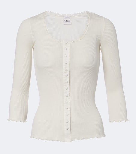 トップス marno Chloe knit tops white Ribbed-knit cotton and silk jersey top in white - Chloe | Mytheresa