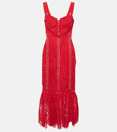 Self-Portrait - Floral cotton-blend lace midi dress