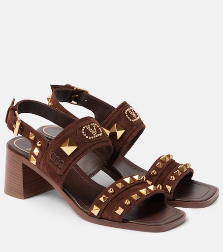 サンダル・ミュール VALENTINO Brown suede Plaster Caster thong slippers Plaster Caster studded suede slides in brown - Valentino
