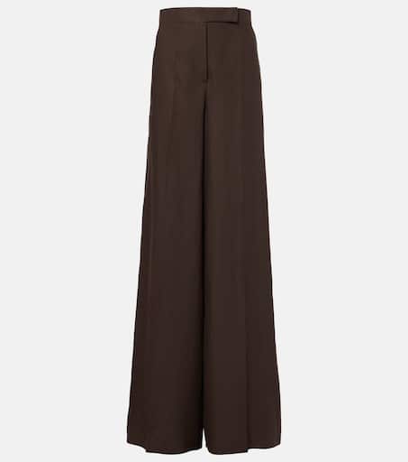 【Max Mara】 Sequoia Wide-Leg Trousers リネン ベージュ Sequoia high-rise linen wide-leg pants in beige - Max Mara