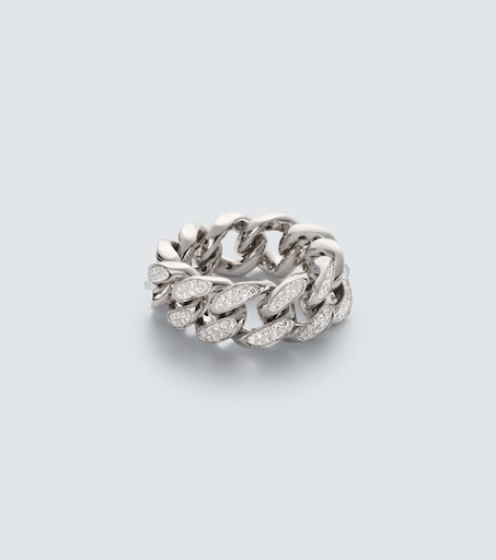 Flat Link 18kt white gold ring with diamonds