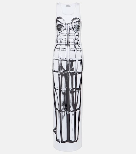 Trompe l'oeil jersey maxi dress in white - Jean Paul Gaultier