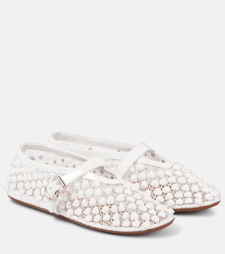 バレエシューズ ALAIA WHITE LEATHER BALLERINA WITH CRYSTALS Crystal-embellished leather ballet flats in white - Alaia