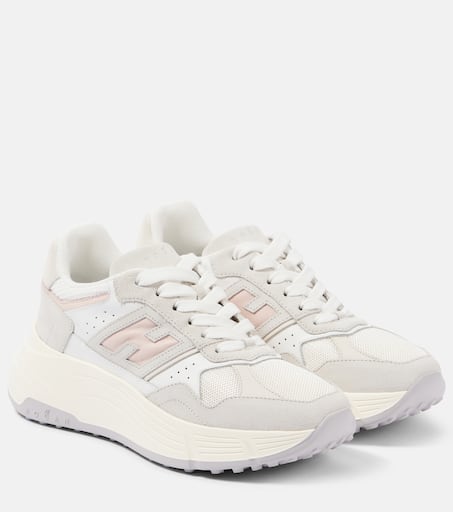 Hi-Fi glitter suede and leather sneakers in beige - Hogan