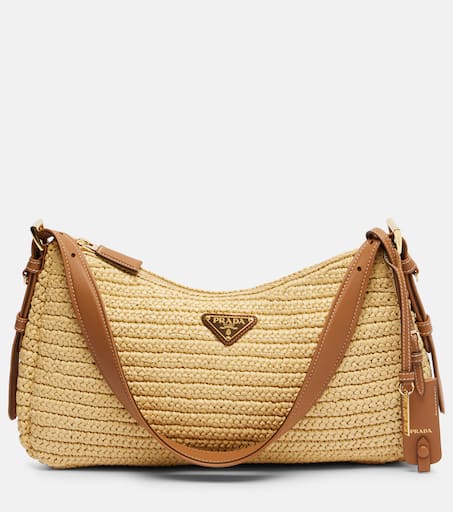 Prada Aimée Large crochet shoulder bag in neutrals - Prada | Mytheresa