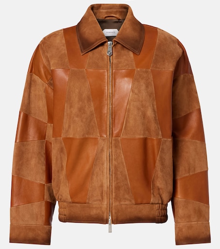 Leather and suede blouson jacket in brown - Versace | Mytheresa