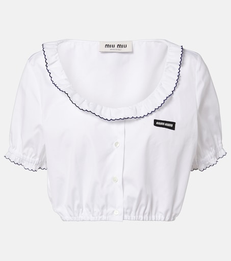 Scalloped cotton poplin crop top in white - Miu Miu | Mytheresa