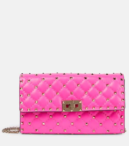 Valentino Garavani Rockstud crossbody Wallet on Chain White Leather Pink