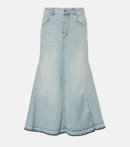 Ganni - High-rise denim midi skirt
