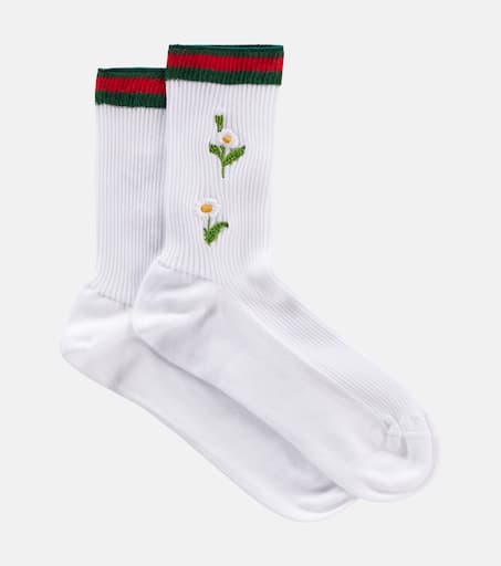 Embroidered cotton-blend socks in white - Gucci | Mytheresa
