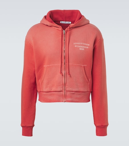 Logo cotton jersey zip-up hoodie in red - Acne Studios | Mytheresa