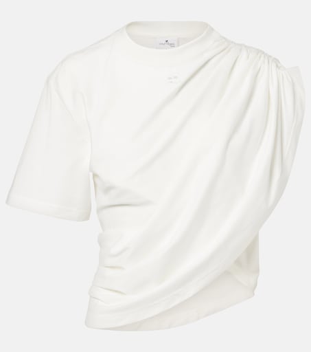 Ruched asymmetric cotton jersey T-shirt in white - Courreges