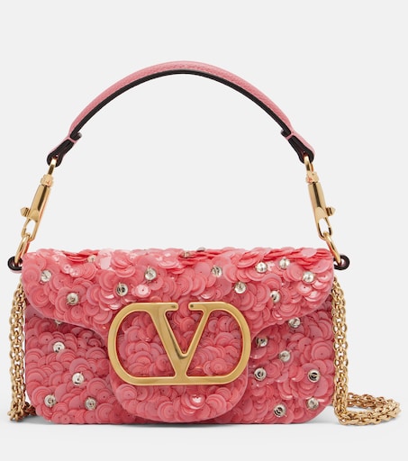 Locò Small sequined shoulder bag in pink - Valentino Garavani