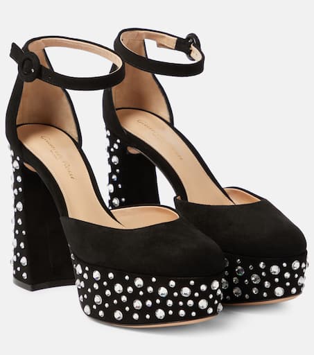 Crystal Holly D'Orsay suede platform pumps in black