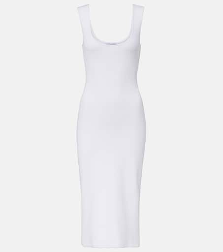Chain-detail ribbed-knit midi dress in white - Bottega