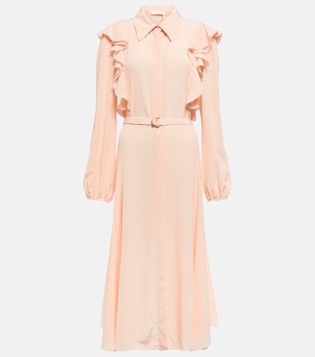Ruffled silk shirt dress