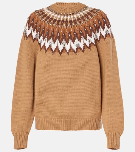Embellished wool jacquard sweater in brown - Gucci | Mytheresa