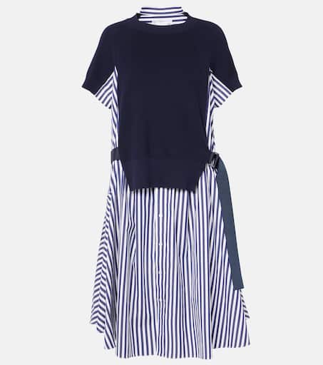 【SACAI】ベルト付ストライプコットン＆ジャージーミディドレス sacai for Women Online | Mytheresa