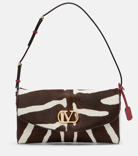 DeVain zebra-print calf hair shoulder bag in multicoloured