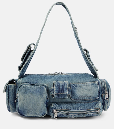 Superbusy Small denim crossbody bag in blue - Balenciaga | Mytheresa