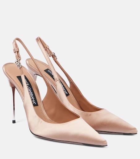 Satin slingback pumps in beige - Dolce Gabbana | Mytheresa