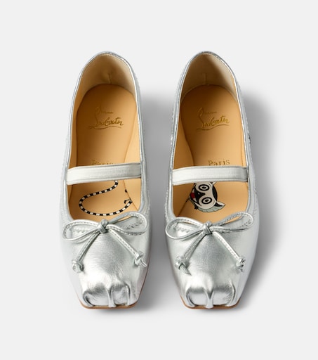 Christian Louboutin Kids 바발렛 메탈릭 레더 발레리나 플랫