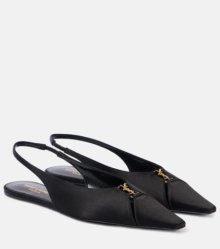上品【Saint Laurent】『Babylone』leather slingback flats Babylone crêpe slingback flats in black - Saint Laurent