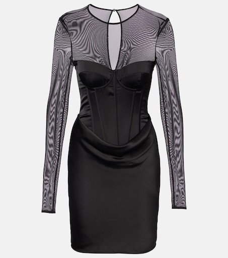Mesh-trimmed satin corset dress