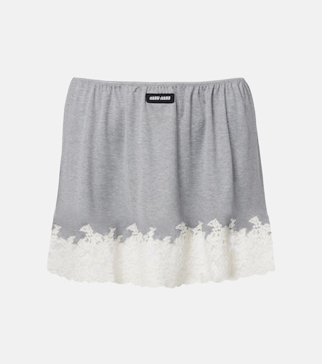Lace-trimmed silk miniskirt in grey - Miu Miu | Mytheresa