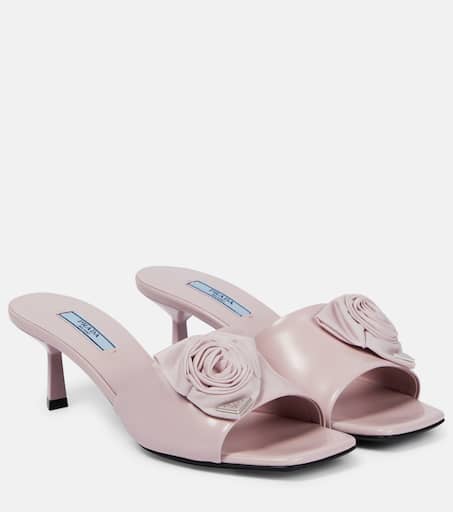 Embellished leather mules in pink - Prada | Mytheresa