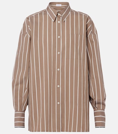 Monili striped cotton-blend poplin shirt in brown - Brunello